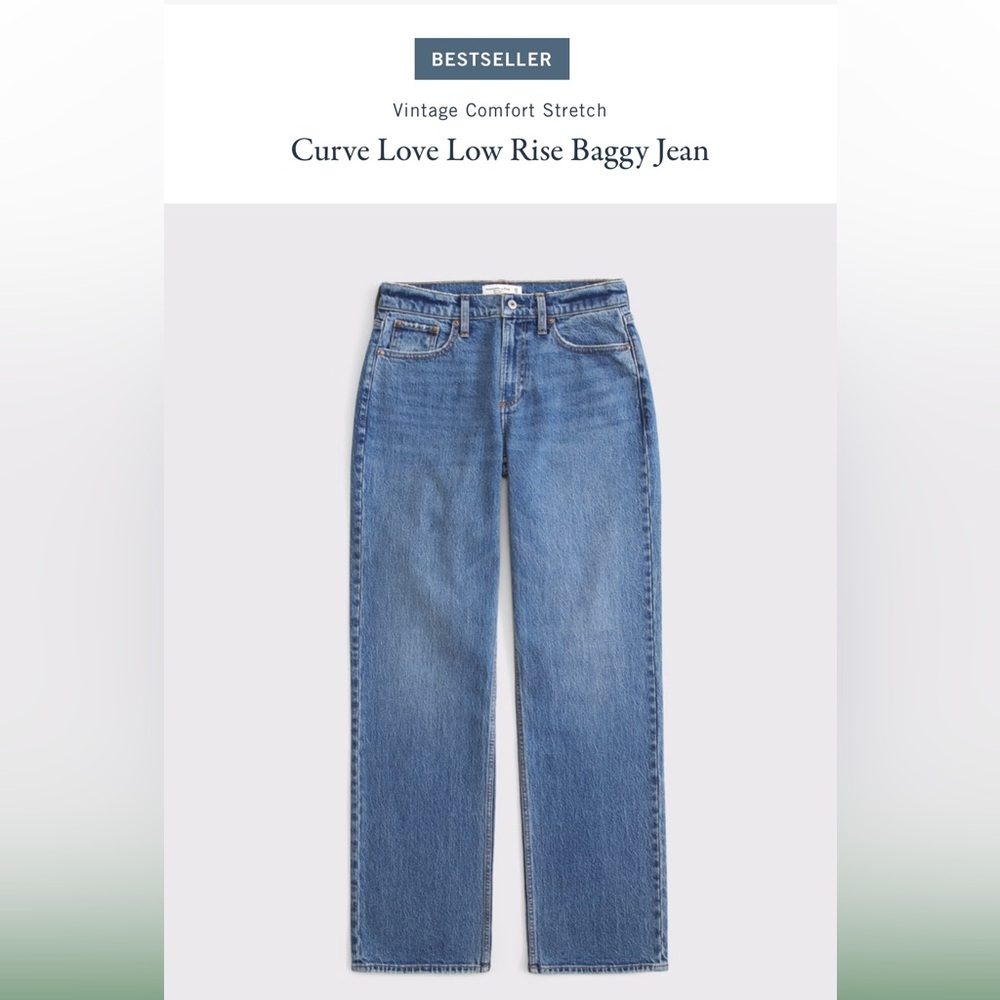 Abercrombie women’s curve love low rise baggy jean, medium wash, size 31 long